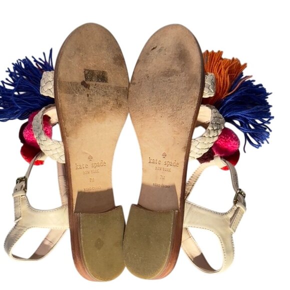 KATE SPADE New York Sunset Women's Sandals Beige Leather Woven Tassel Size 7M - Picture 15 of 16